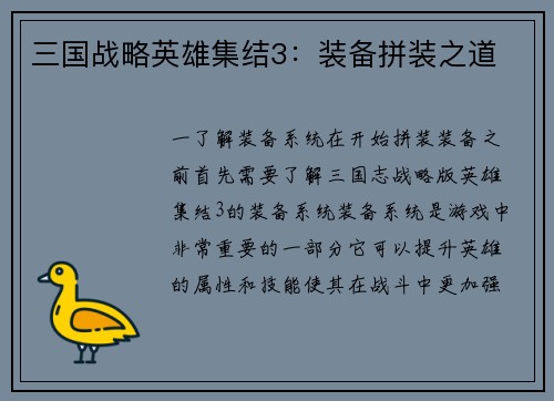 三国战略英雄集结3：装备拼装之道