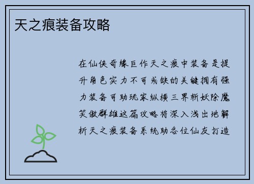 天之痕装备攻略