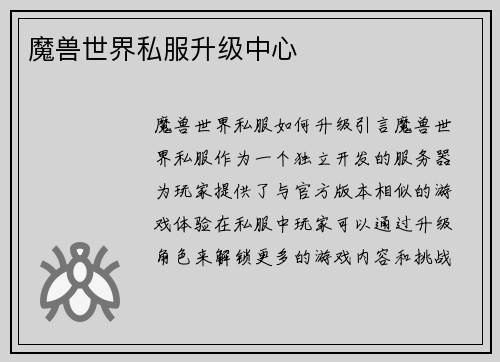 魔兽世界私服升级中心